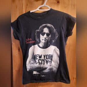 Black Graphic Crewneck Tee with John Lennon